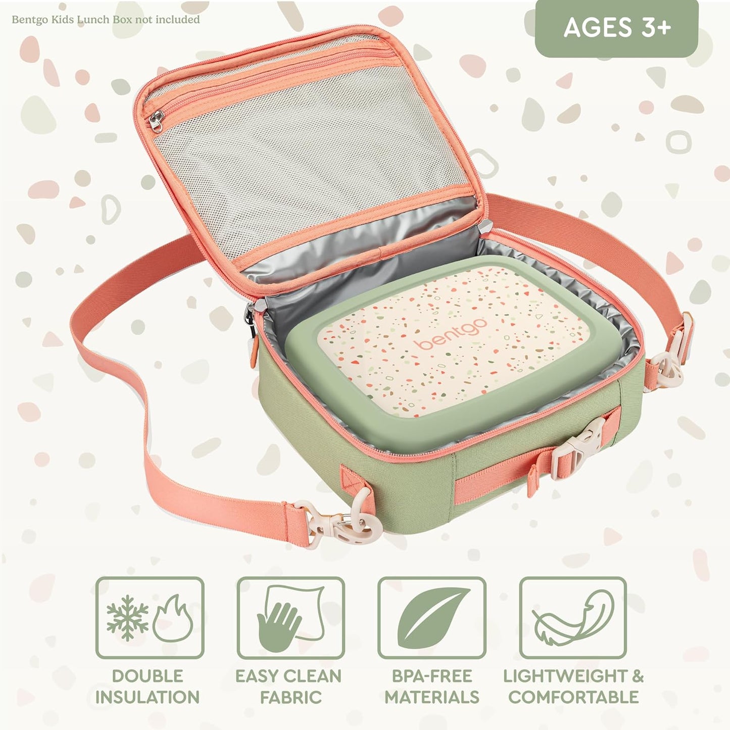 Bentgo Kids Lunch Bag - Durable, Double-Insulated Lunch Bag for Kids 3+; Holds Lunch Box, Water Bottle, & Snacks; Easy-Clean Water-Resistant Fabric & Multiple Zippered Pockets (Mermaid)