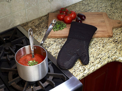 All-Clad Silicone Oven Mitts: Heat Resistant up to 500 Degrees - 100% Cotton & Silicone, 14"x7" Oven Mitt for Kitchen and Barbeque, Pewter