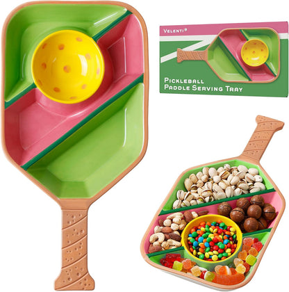 Pickleball Paddle Snack Tray - Cool Pickleballs Serving Tray for Snack - Paddle-Shaped Serving Tray with Compartments - Unique Divided Snack Trays for Pickleball Fans