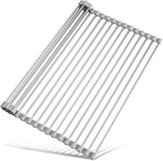 Tomorotec Roll Up Dish Drying Rack Over Sink, 304 Steel, 17.7x15.5, Grey