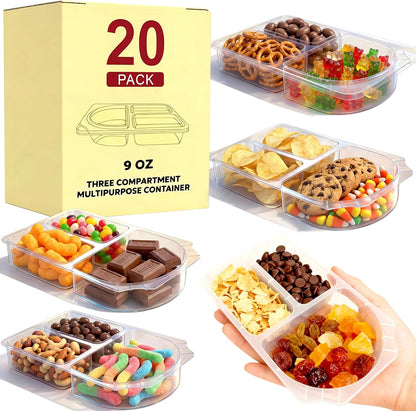 9 OZ Reusable Snack Containers with Lids for Kid & New Snack Containers,Snack Pack Containers ,Small 3 Compartment Condiment Containers,Perfect for Snacks, Condiments, Meals Prep & On-the-Go (20 Sets)