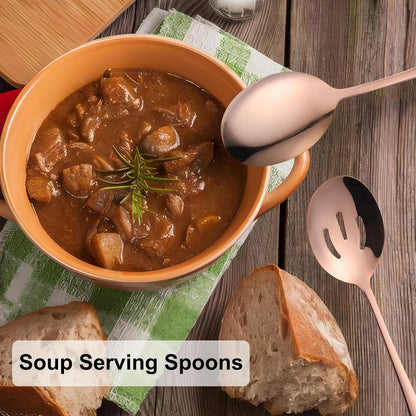 Serving Spoons Set, 8.7 Inch Serving Spoon, Slotted Spoons, Gold
