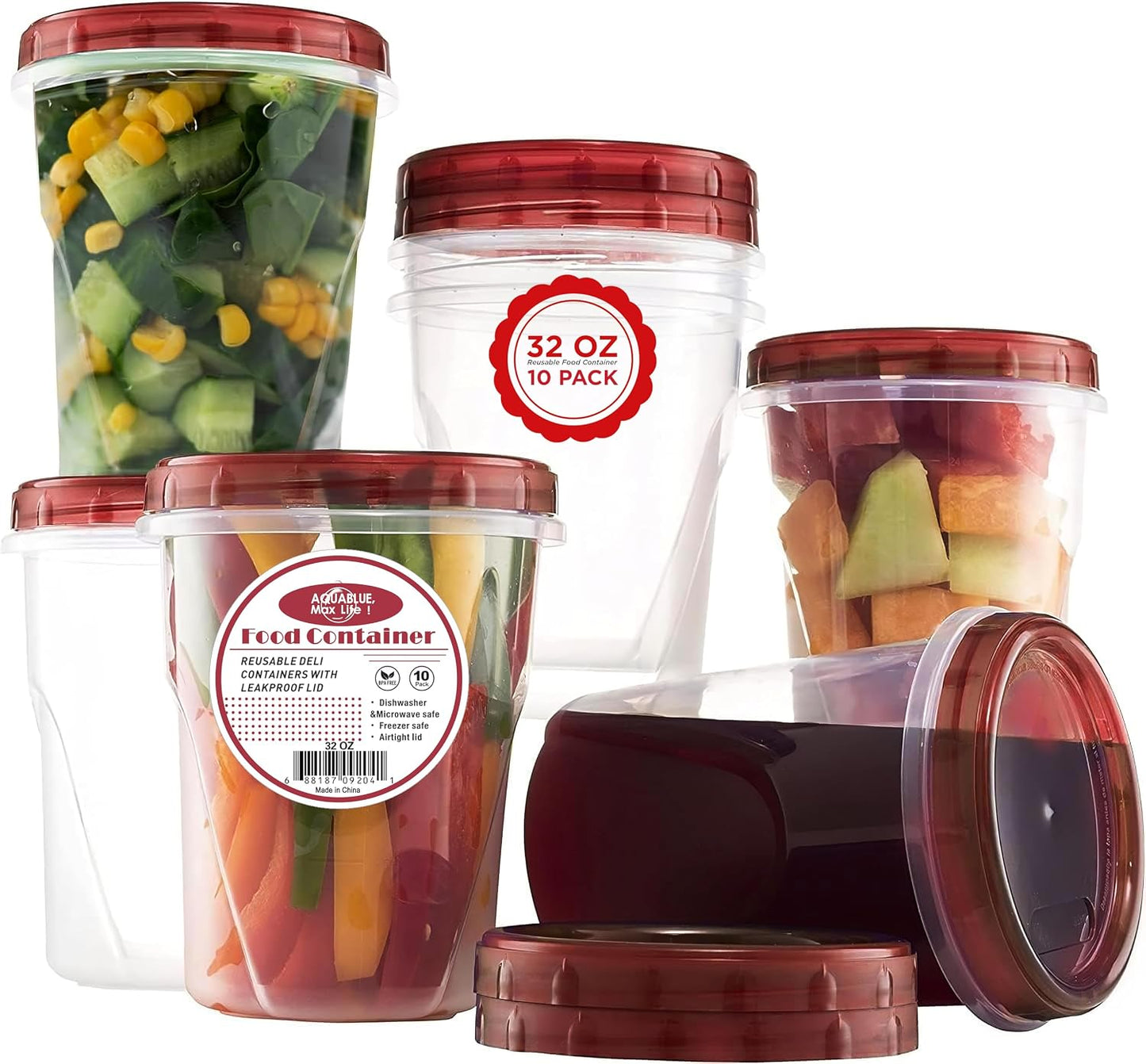 Soup Freezer Food Storage Containers With Screw On Lids [16 Oz -10 Pack] Reusable Plastic Container leak proof, Airtight, Stackable, Microwave Safe BPA Free