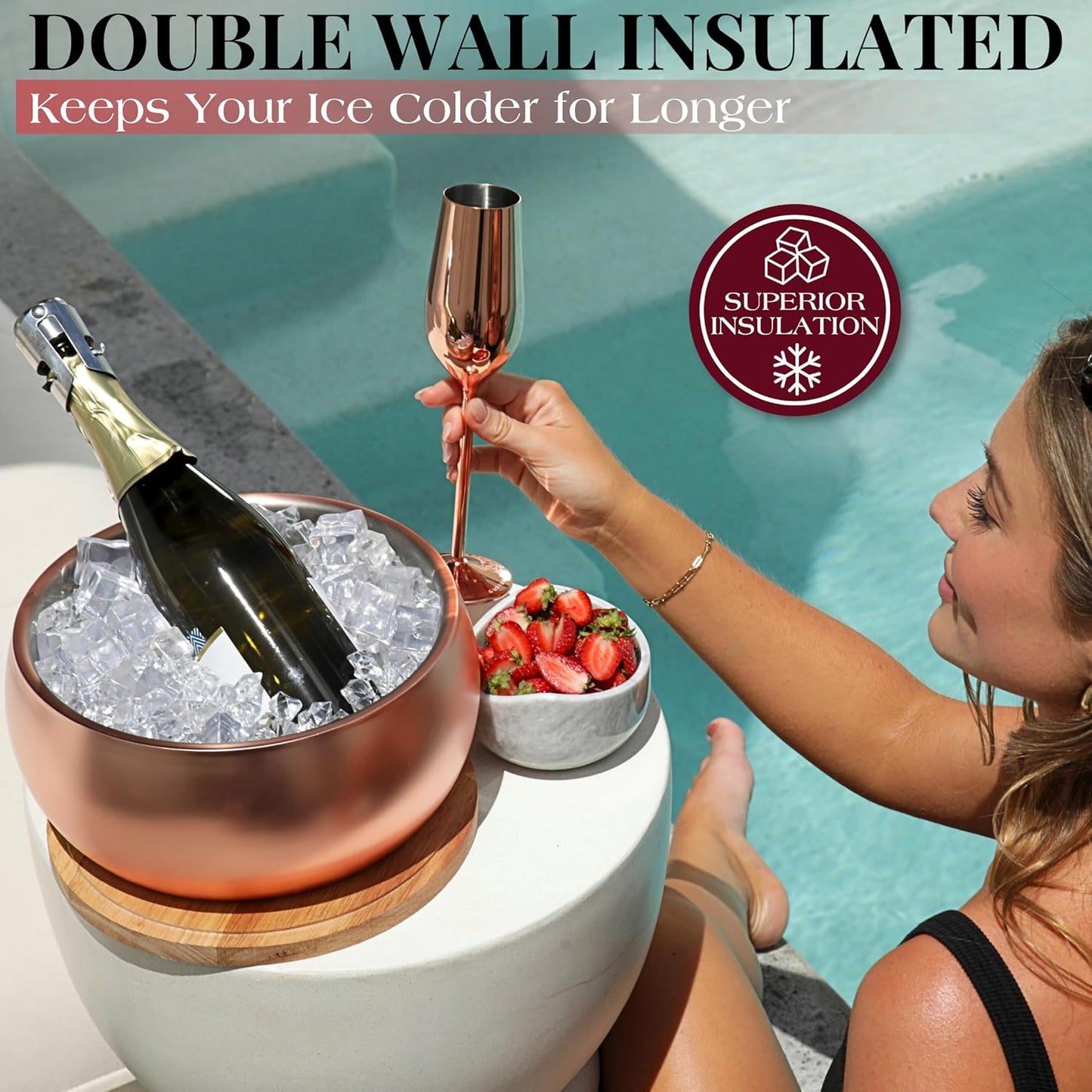 Gusto Nostro 4.1L Insulated Ice Bucket with Lid and Tongs, Double Wall Stainless Steel Ice Bucket Large, BPA Free Ice Bucket for Cocktail Bar, Keeps Champagne, Wine, Beer Chill for Parties