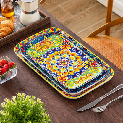 vancasso Serving Platters Set of 3, 16"/14"/12" Inch Rectangular Trays - Serving Platter Extra Large, Ceramic Bohemian Serving Dish for Entertaining Food, Microwave & Dishwasher Safe, Colorful