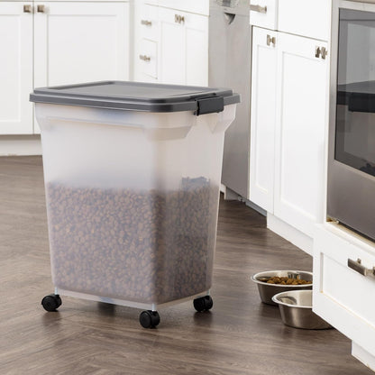 IRIS USA Dog Food Storage Container 58 Lb, Airtight Large Pet Food Storage Bin with Wheels, for Dog Cat Bird Chicken Food, Holds Up to 58 lbs, Keep Fresh, BPA Free, Made in USA, Black