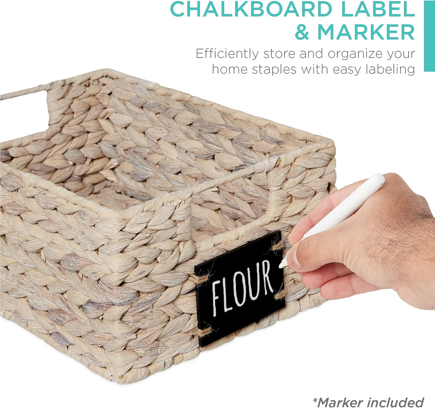Best Choice Products Set of 4 9x12in Water Hyacinth Pantry Baskets, Woven Organizers w/Chalkboard Label, Chalk Marker - Natural