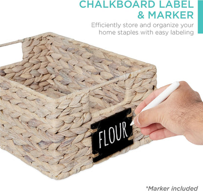 Best Choice Products Set of 4 9x12in Water Hyacinth Pantry Baskets, Woven Organizers w/Chalkboard Label, Chalk Marker - Natural