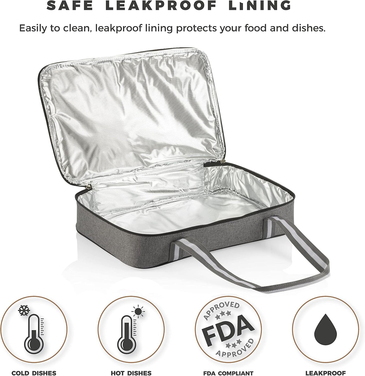 Stack Store Plus More Insulated Casserole Carrier for Hot or Cold Food, Lasagna Holder for Picnic, Potluck, Cookout - Fits 9” x 13” and 11” x 15” Baking Dish – Expandable Double Thermal Bag in Gray