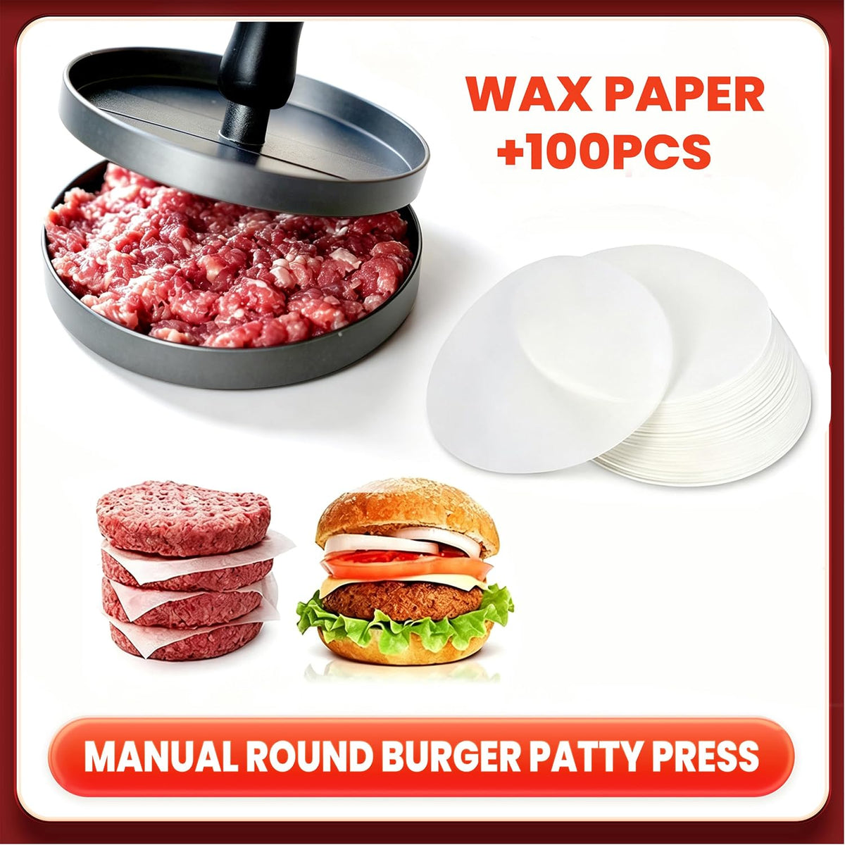 Burger Press 200 Patty Papers, 4.6 in Round Aluminum Non-Stick