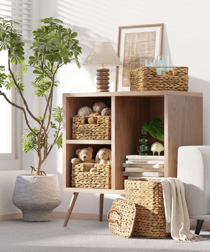 BLUEWEST Water Hyacinth Storage Baskets (Set of 6) – Woven Hyacinth Organizer with Carrying Handles, Laundry Basket for Organizing, Rattan Bin for Shelves