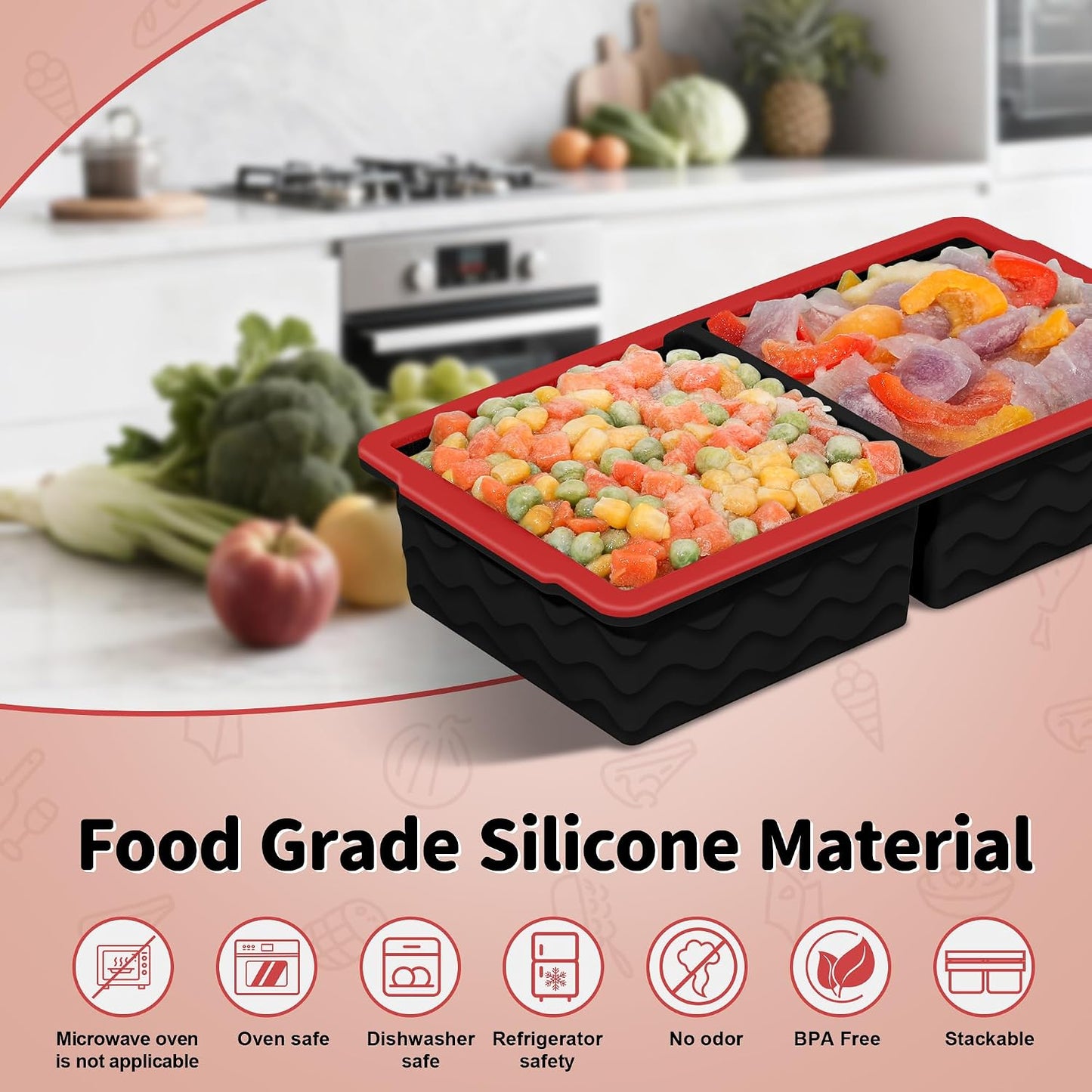 3-Pack Silicone Freezer Trays with Lid,2 Large 2-Cup(500ml)&4 Medium 1-Cup(250ml)&6 Small 1/2-Cup(125ml) Soup Freezer Container Molds,Ice Cube Tray For Meal Prep&Freezing Soup,Stews,Sauces