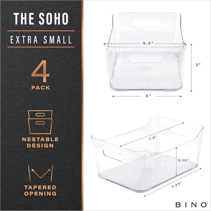 BINO | Plastic Organizer Bins, Large - 4 Pack | The SOHO Collection | Multi-Use | Pantry & Freezer Organizer Bins | Plastic Storage Containers for Home & Kitchen Org