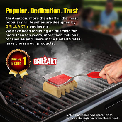 GRILLART Grill Brush Bristle Free. SteamWizards BBQ Replaceable Cleaning Head, Seamless-Fit Scraper Tools for Cast Iron/Stainless-Steel Grates Griddle, Safe Barbecue Grill Cleaner Brush-Dark Black
