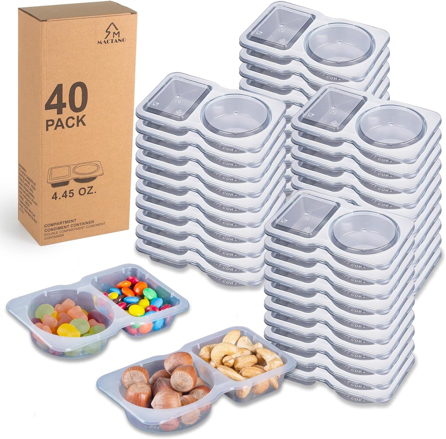 MACTANO 20 Sets Condiment Container with Lid, Disposable Double Compartment Plastic Container for Sauce Snack