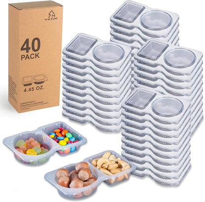 MACTANO 20 Sets Condiment Container with Lid, Disposable Double Compartment Plastic Container for Sauce Snack