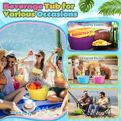 Norme 24 Pcs Oval Storage Tub with Handles, 4.5l Plastic Ice Buckets Bulk for Wine Beer Champagne Drink Cooler Beverage Storage Tub for Parties BBQ Weddings Party Outdoor Celebration(Blue & Red)
