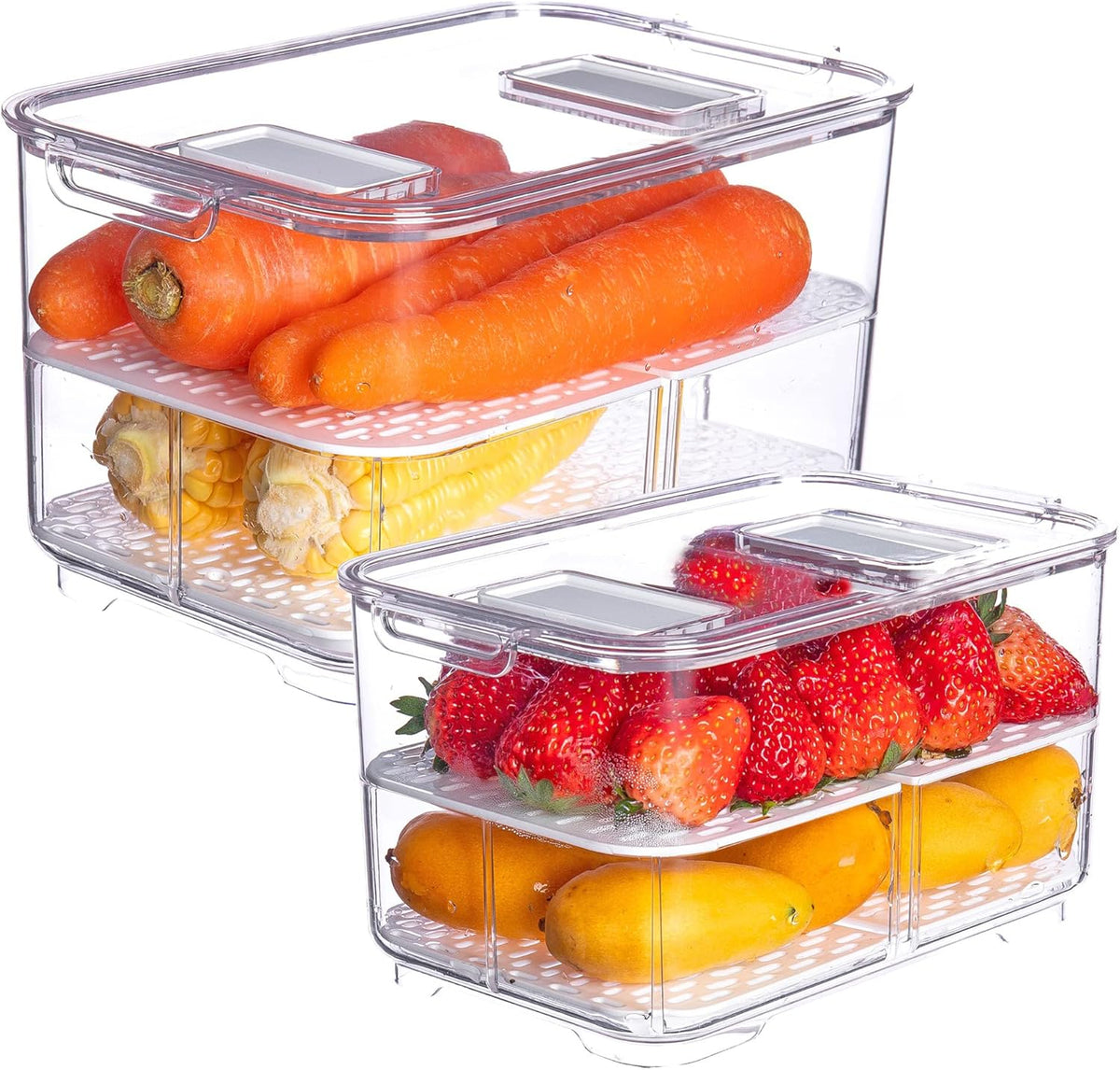 vacane 2 Pack Deli Meat Container for Fridge, Bacon Container with Lids for Refrigerator Fruit, Cold Cuts, Cheese Keeper Marinade Tray, Stackable Freezer Storage Containers