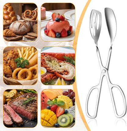 4-Pack Stainless Steel Salad Tongs & Serving Tongs - Scissor-Style Kitchen Utensils for Buffet, Party, Cooking, Baking, BBQ (Silver)