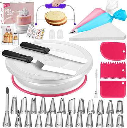 Syntus 65 PCs Cake Decorating Kit with Cake Stand, Cake Baking Supplies