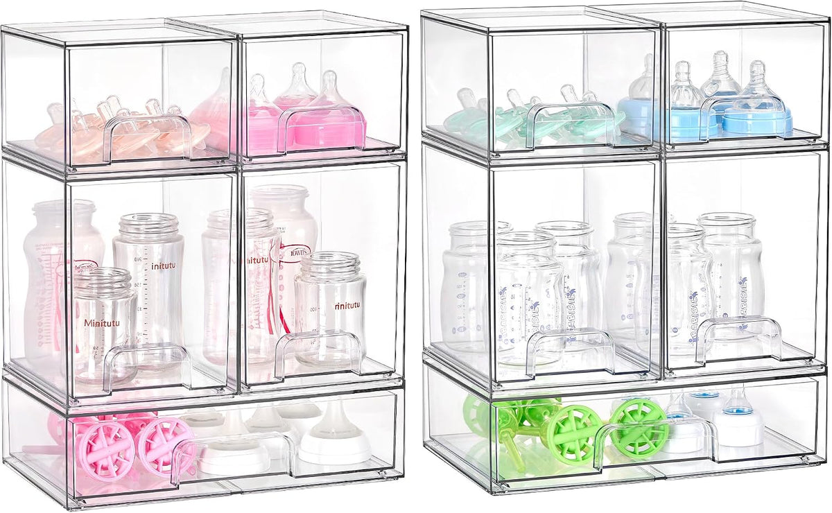 Vtopmart Stackable Storage Drawers Set of 5, Clear Plastic Organizer Bins for Baby Bottle, Beauty Supplies Storage, Ideal for Kichen Countertop, Vanity, Bathroom, Cabinet, Pantry Organization