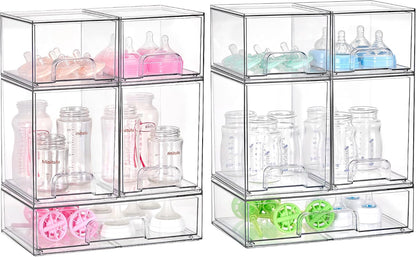 Vtopmart Stackable Storage Drawers Set of 5, Clear Plastic Organizer Bins for Baby Bottle, Beauty Supplies Storage, Ideal for Kichen Countertop, Vanity, Bathroom, Cabinet, Pantry Organization