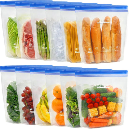 SPLF 12 Pack Reusable Gallon Freezer Bags Dishwasher Microwave Safe, 1 Gallon BPA Free Leakproof Food Storage Bags, Silicone Free Containers for Meal Prep, Fridge Kitchen Organization