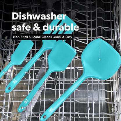 DI ORO Silicone Turner Spatula Set - Kitchen Spatulas for Nonstick Cookware - Cooking Utensils for Flipping Eggs & Pancakes - 600°F Heat-Resistant BPA Free Turners - Dishwasher Safe (4pc, Black)