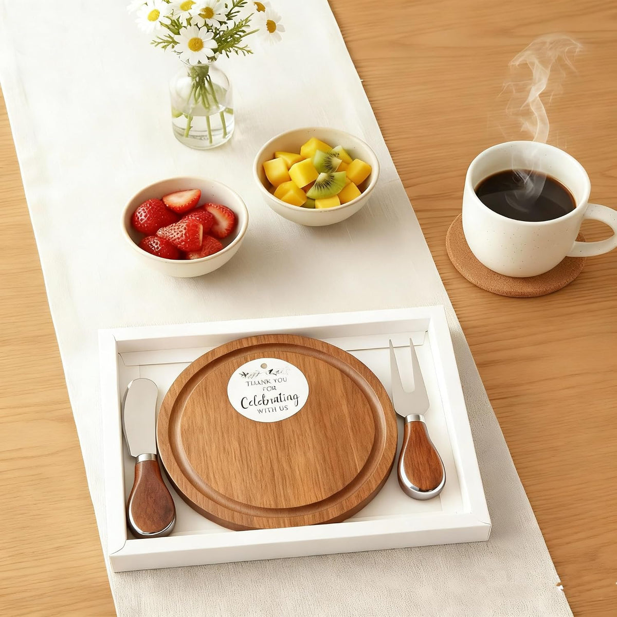 Storage-ready Bamboo Cheese Board Set, 6-Inch Mini Personal Charcuterie Tray, Gift-ready for Wedding, Bridal & Baby Shower Party