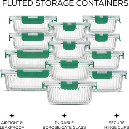 JoyJolt 24pc Borosilicate Glass Storage Containers with Lids | 12 Airtight/Freezer Safe Food Storage Containers for Pantry and Kitchen | Meal Prep Container for Lunch | Glass Tupperware Set