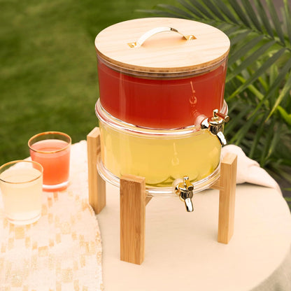 Twine Outdoor Double Drink Dispenser, Beverage Spigot Dispenser, Cocktail Dispenser for Parties with Collapsible Wood Drink Stand, Stackable Dispenser Set of 1