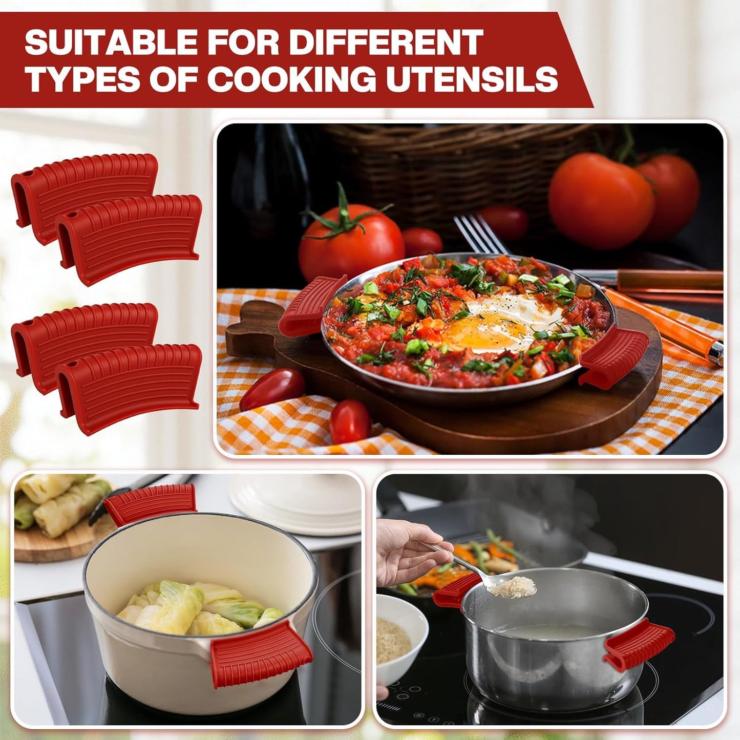Patelai 4 Pcs Silicone Assist Hot Pan Handle Holder Pot Handle Covers for Cast Iron Skillets Holder Sleeve Nonslip Heat Resistant Pan Cover for Enameled Griddles Casserole Frying Cookware(Pink)