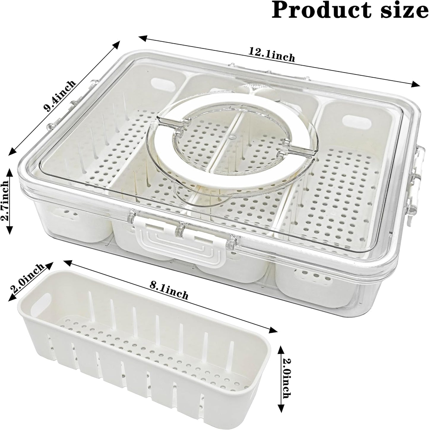 2Pack Divided Serving Tray with Lid and Handle Portable Snackle Box Charcuterie Container Clear Stackable food Organizer for Fruits Veggies for Fridge Party (2 Pack 4 Compartment with Handle)