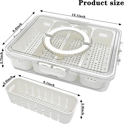 2Pack Divided Serving Tray with Lid and Handle Portable Snackle Box Charcuterie Container Clear Stackable food Organizer for Fruits Veggies for Fridge Party (2 Pack 4 Compartment with Handle)