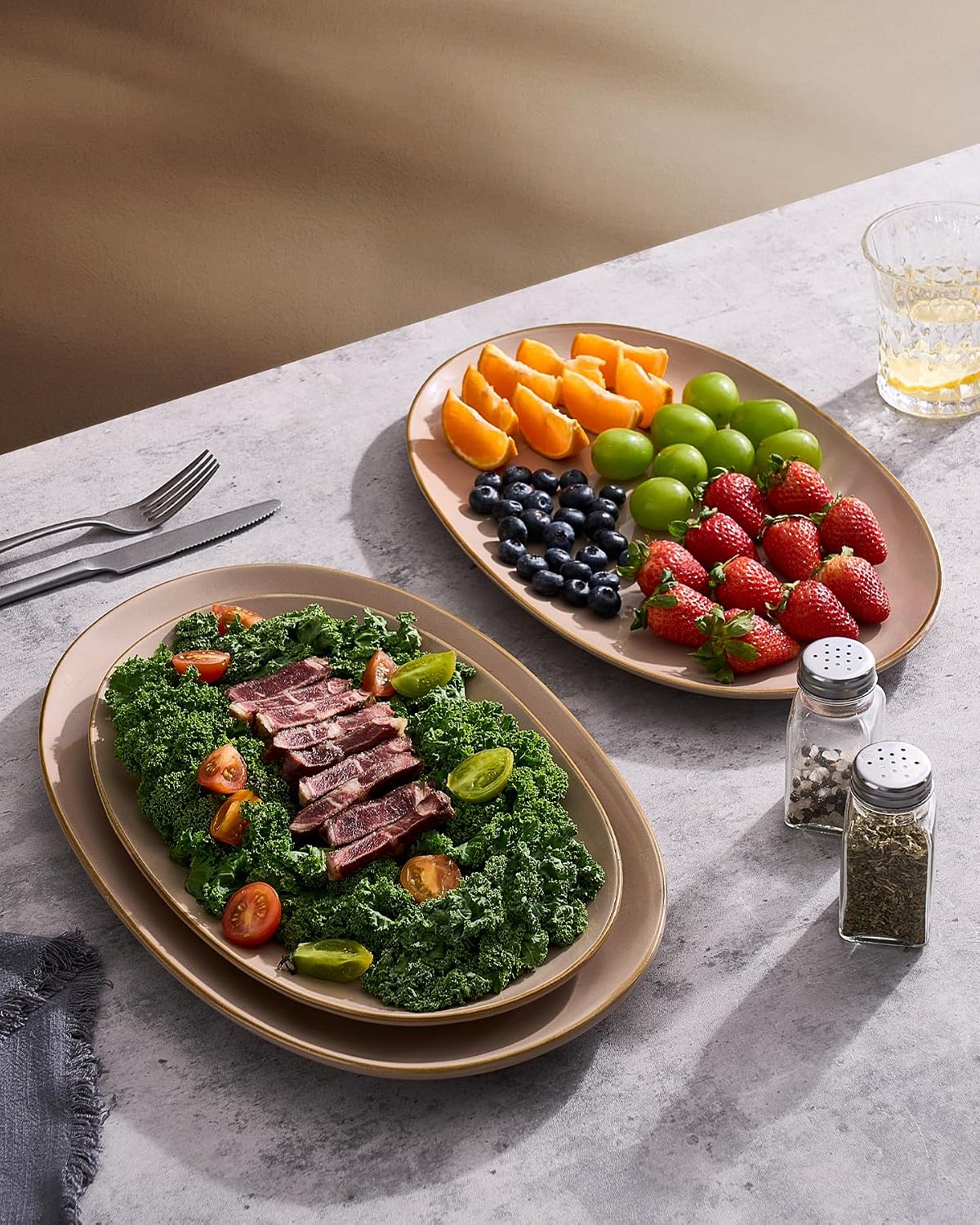 famiware Serving Platter, Oval 15.59/14.3/12.9inch Serving Dishes for Entertaining, Serving Bowls, Microwave Safe, Stoneware Serving Trays for Party, Food, Turkey, Cheese, Ocean Series, Vanilla White