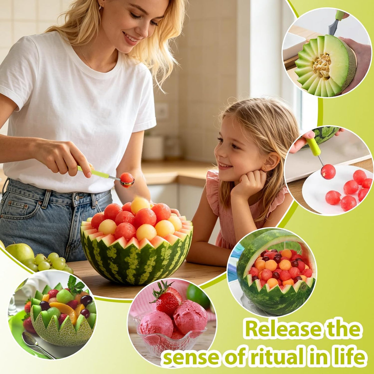 4 in1 Melon Baller Scoop Set, Fruit Baller Scoop.