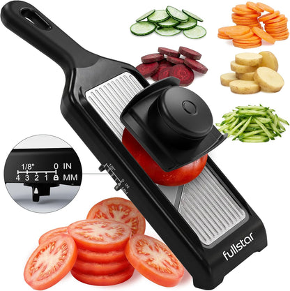 Fullstar 2-in-1 Handheld Mandoline Slicer for Kitchen - 4 Thickness Settings Vegetable Food Onion Slicer, Julienne Blade, Stainless Steel Guard, Easy to Use, Sharp Blades, Veggie Slicer & Fruit Cutter
