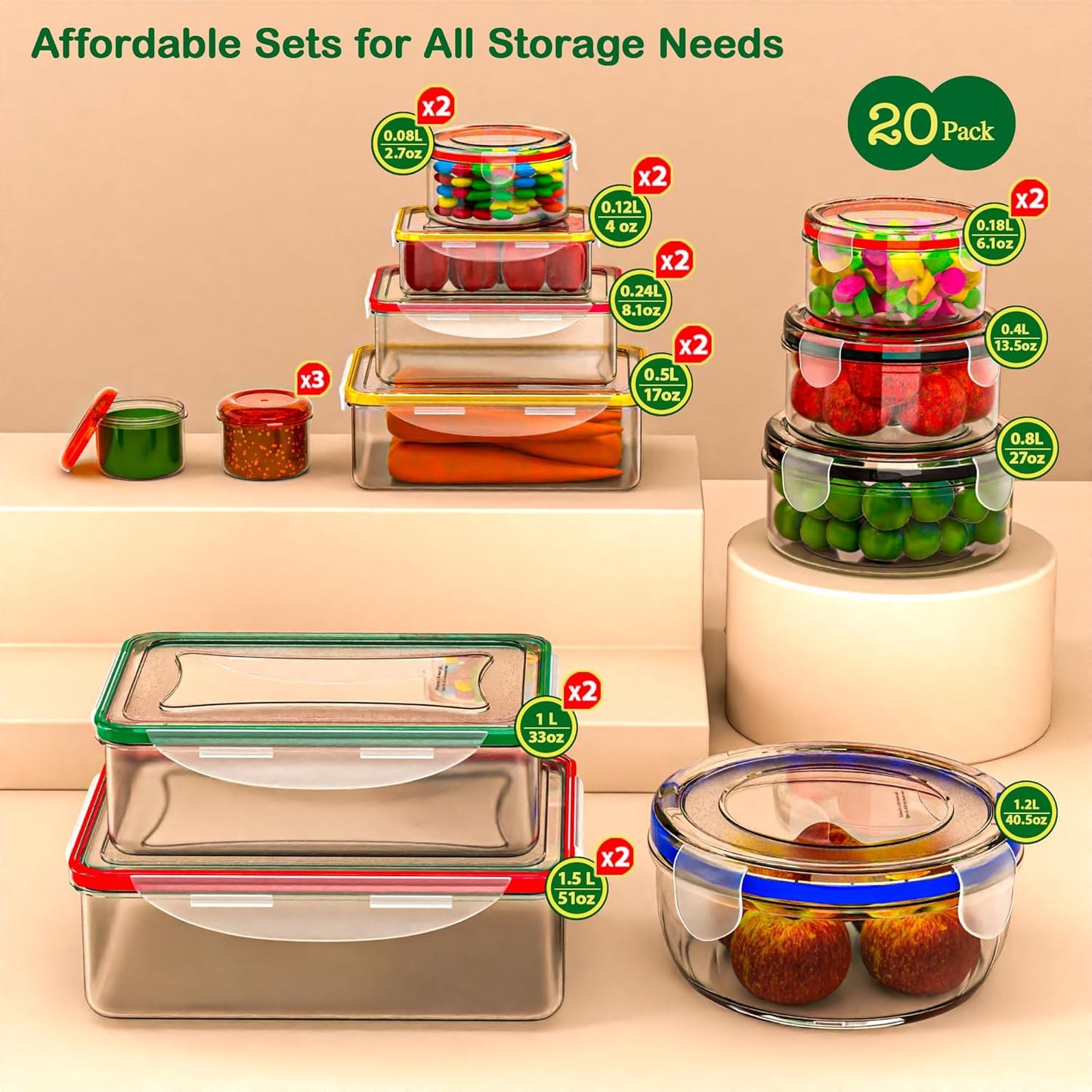 70 Pcs Large Food Storage Containers with Lids Airtight-2500ML to Small Box,Total 22812 ML Stackable Kitchen Bowls Set(35 Containers,35 Lids)-BPA Free Leak proof Plastic Boxes-Microwave safe