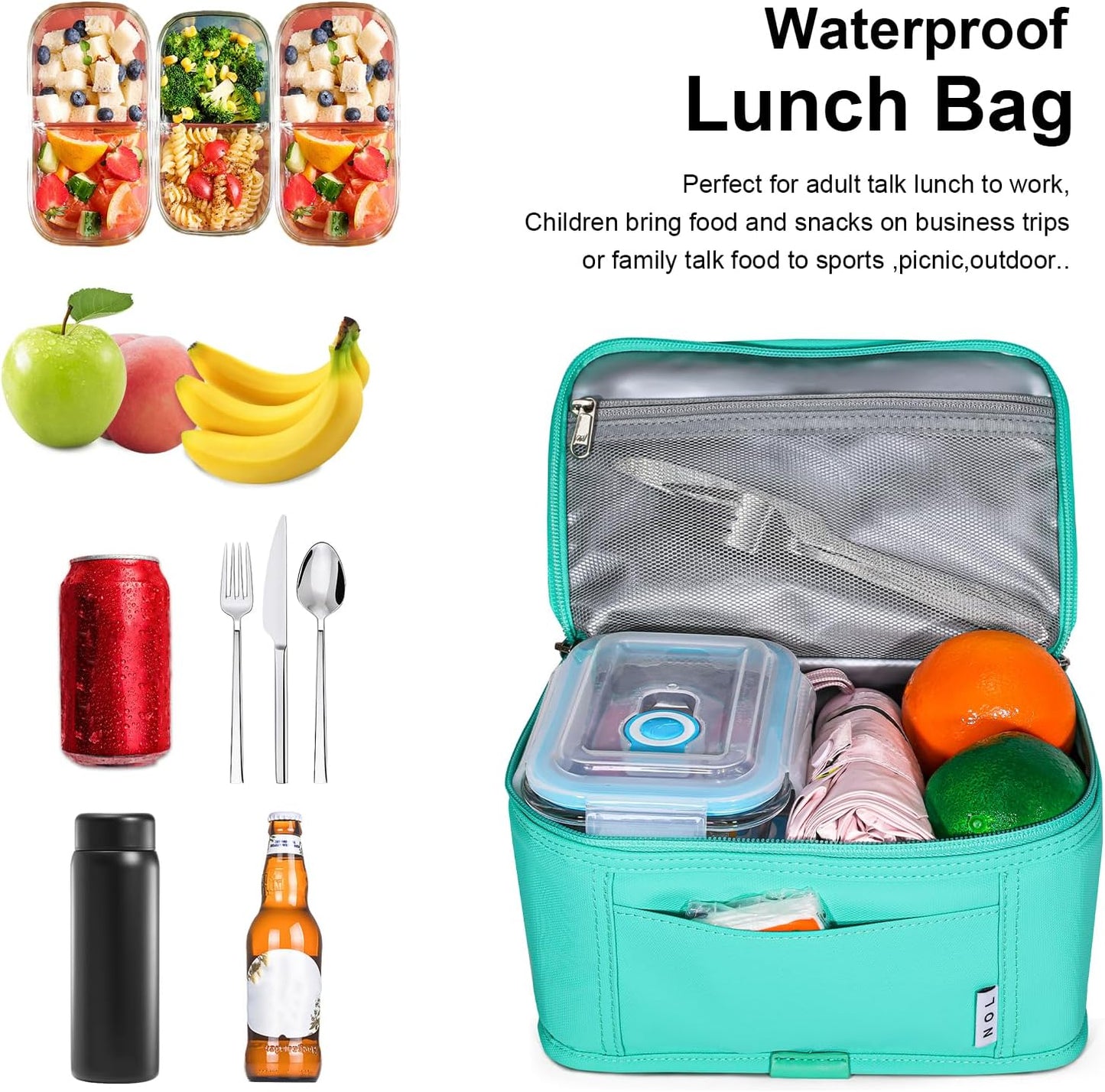 NOL Mini Insulated Lunch Bag for Women Men Kids | Small Leakproof Reusable Lunch Tote | Fits 6 Cans 330ml | Thermal Cooler for Work School Picnic Camping, Navy blue