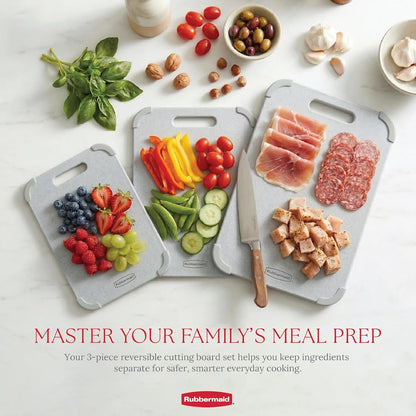Rubbermaid 3pc Reversible Wheat Fiber Cutting Board Set | Cutting Boards for Kitchen – Dishwasher Safe, Non-Slip Corners, Lightweight & Easy To Store- Large Cutting Board for Meat, Veggies & Fruits