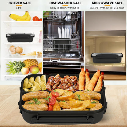 Yumuk Bento Box Adult, Lunch Box Containers for Adults Men Women, 5 Cup Bento with 4 Compartments &Spork &Sauce Box, Leak-Proof, Microwave/Dishwasher Safe(Beige)