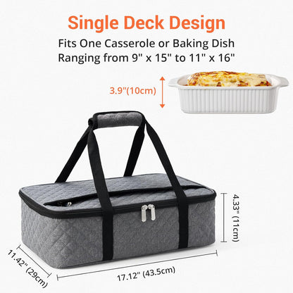 Insulated Casserole Carrier Portable Food Tote for Hot or Cold – Fits 9"x13" Baking Dish, Lasagna Holder for Parties, Picnic, Travel, Beach - Black