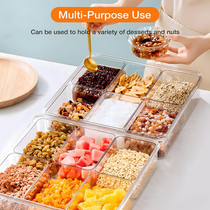 Divided Serving Tray with Lid & Handle, 4 Compartment Removable Snack Box, Kitchen Organizers and Storage, Snackle Box Container, BPA-Free Fruit Storage Container for Berry, Snack, Candy, Nuts…
