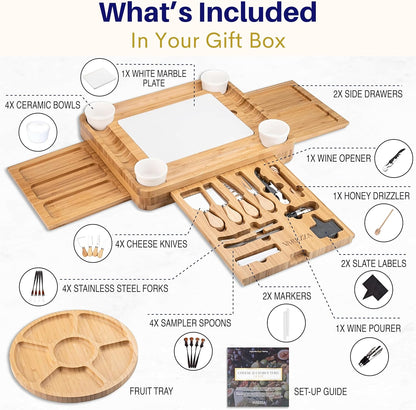 Charcuterie Boards Set – Large Bamboo Cheese Board & Platter with Charcuterie Accessories, Housewarming Gifts for New Home, Christmas, Bridal Shower, New House Gift
