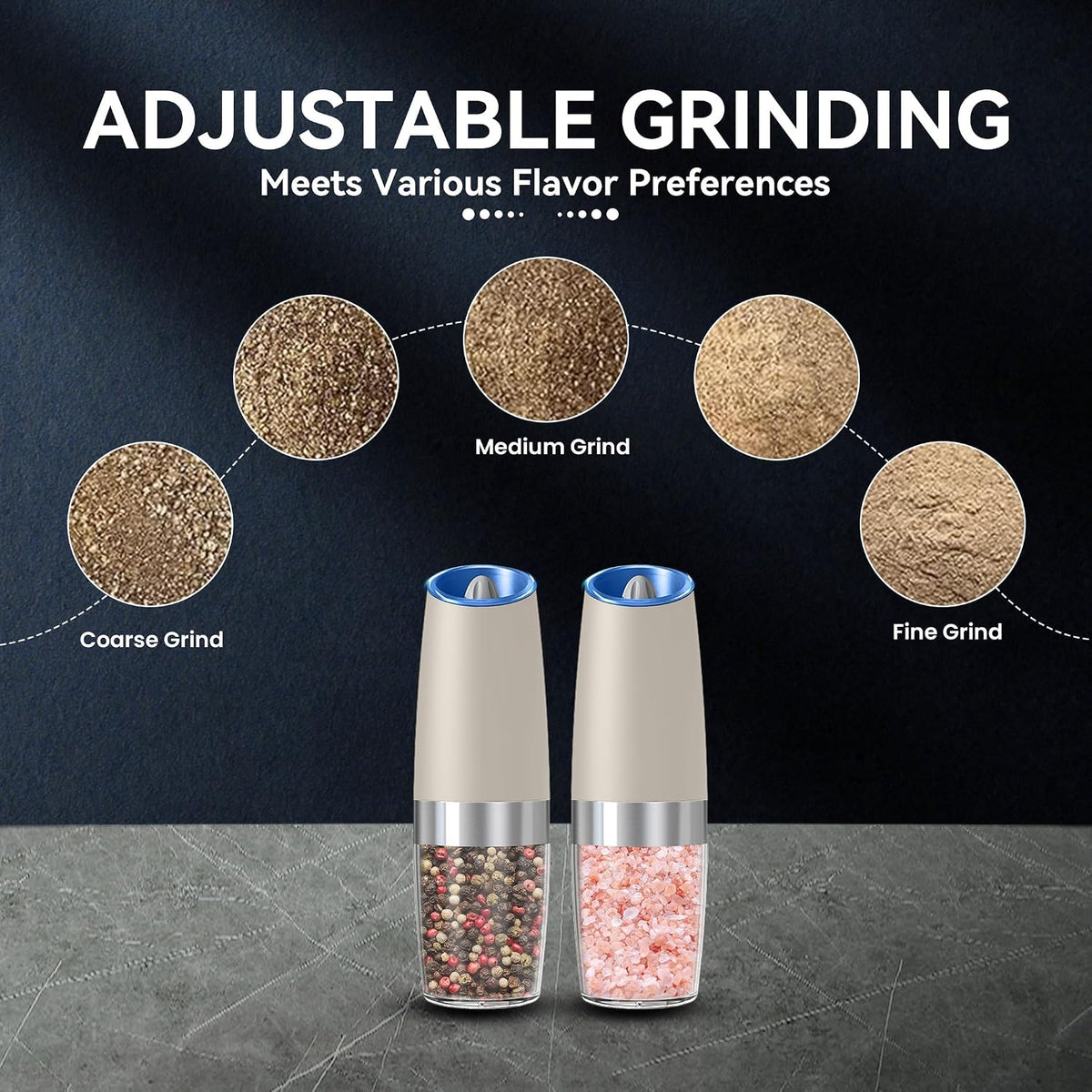 UNNEES Battery Operated Gravity Salt And Pepper Grinder Set, 2 Pcs (Black)