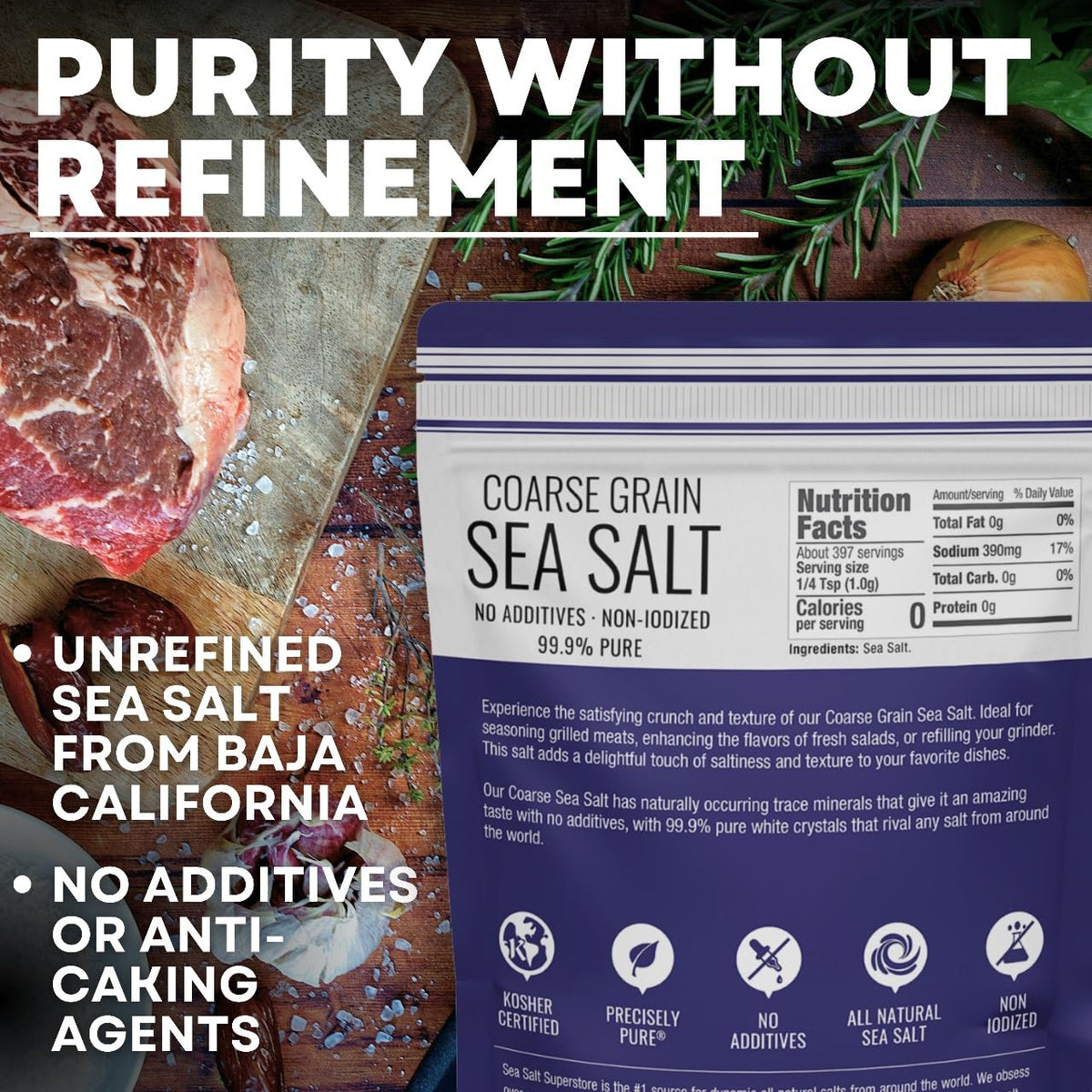 Sea Salt Superstore Coarse Sea Salt for Grinder Refill, Non-Iodized, 14 oz