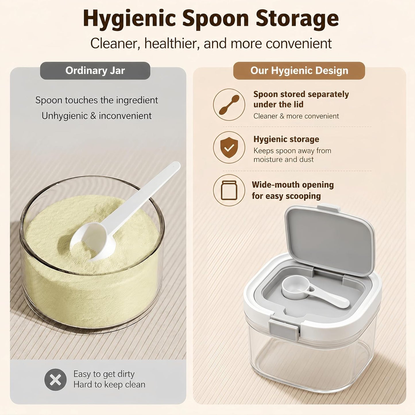 Airtight Brown Sugar Container with Spoon - 27 Fl Oz (800ml) Clear Storage Jar for Pantry - BPA-Free AS Material Perfect for Ground Coffee (Holds 12 oz Weight), Beans, Flour & Tea