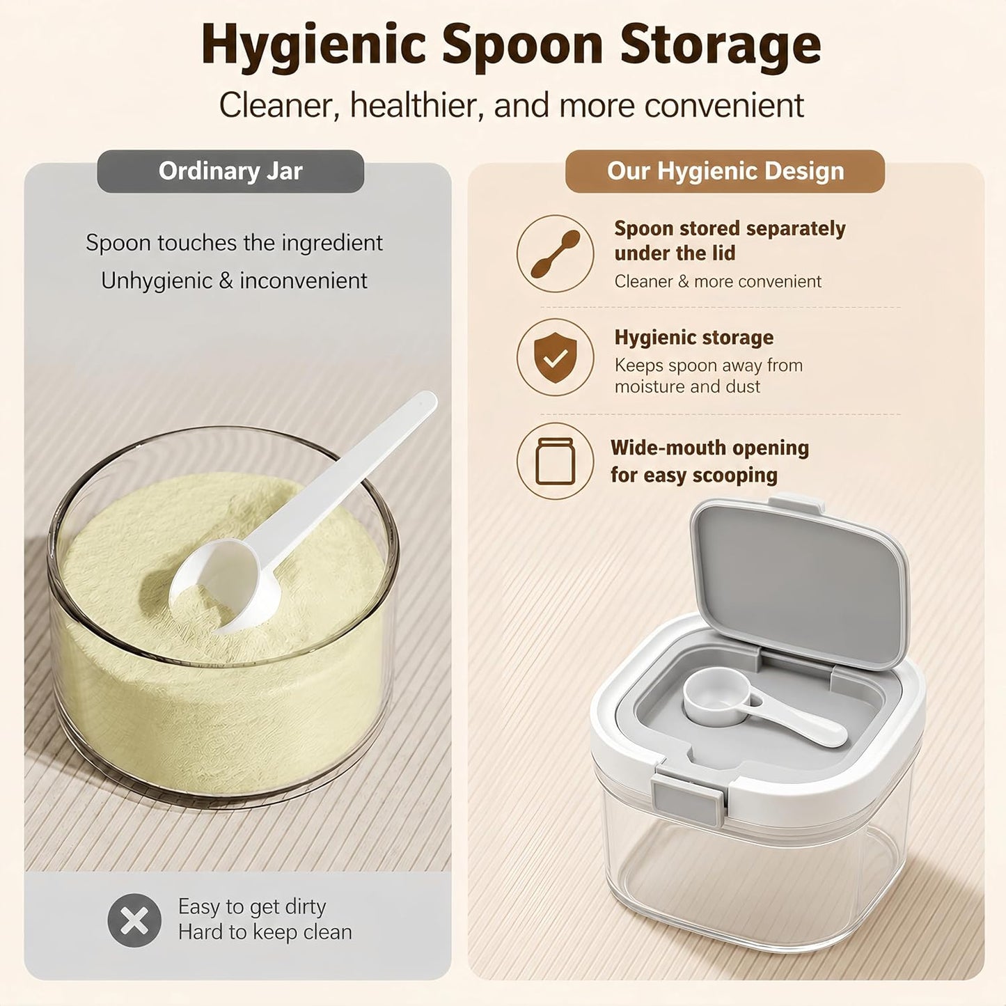 Airtight Brown Sugar Container with Spoon - 27 Fl Oz (800ml) Clear Storage Jar for Pantry - BPA-Free AS Material Perfect for Ground Coffee (Holds 12 oz Weight), Beans, Flour & Tea