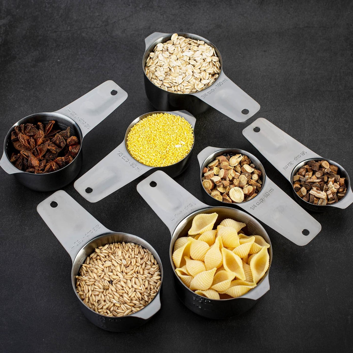 13-piece Measuring Cups and Spoons Set, 18/8 Stainless Steel Heavy Duty Ergonomic Handle with Ring Connector, Silver
