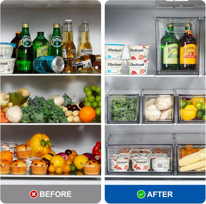 Fridge Organizers and Storage Pull Out Drawer, 2 Small | Stackable, Clear, Fruit and Veggies Containers, for Kitchen, Cabinet